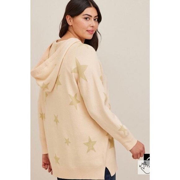 NWOT Woman's Plus Size Torrid Jacquard Pullover Hooded Sweater Ivory and Gold Si - Picture 3 of 12